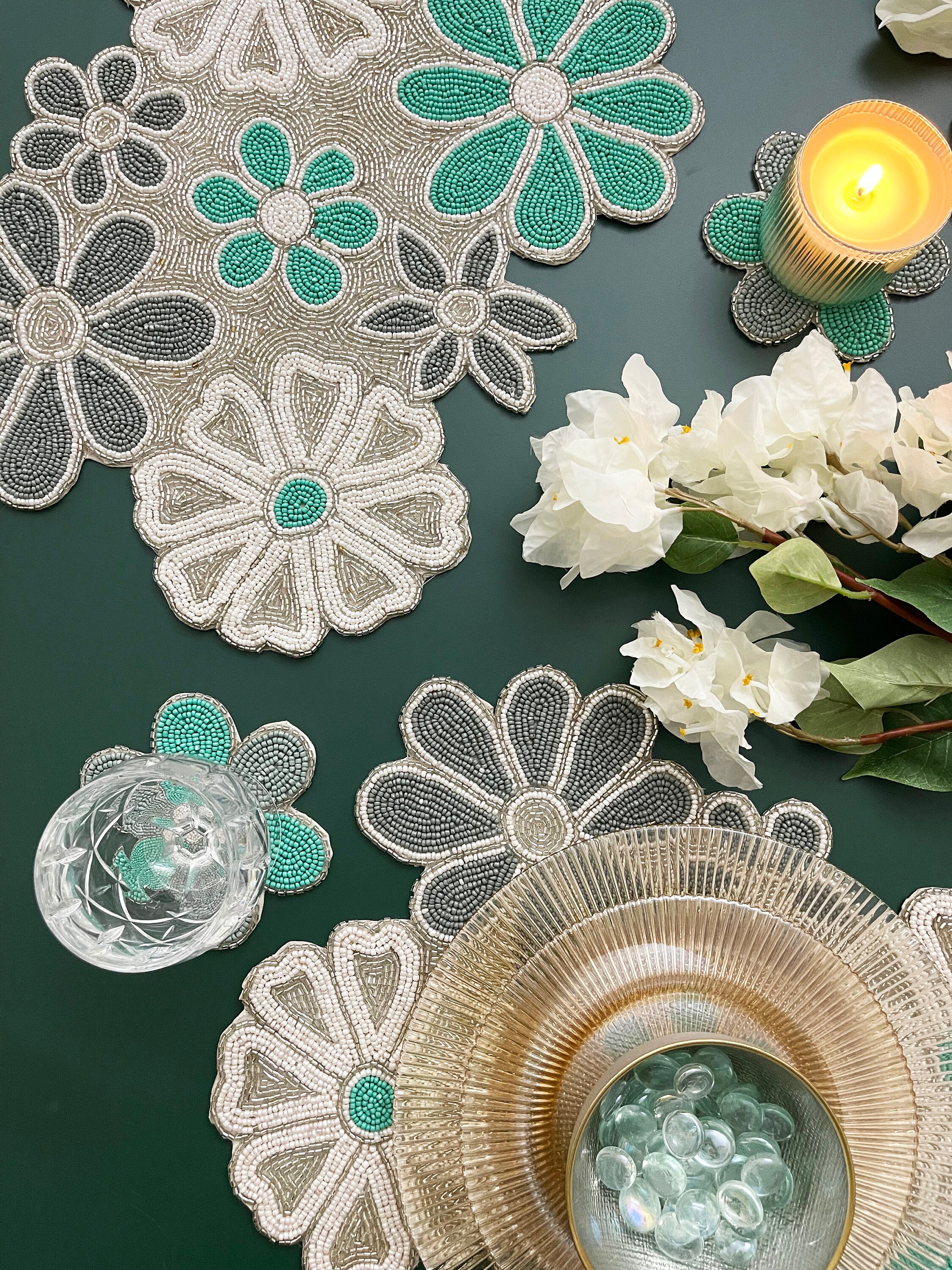 Handmade Bead Table Runner and Placemat, Floral Beaded Runner - Etsy
