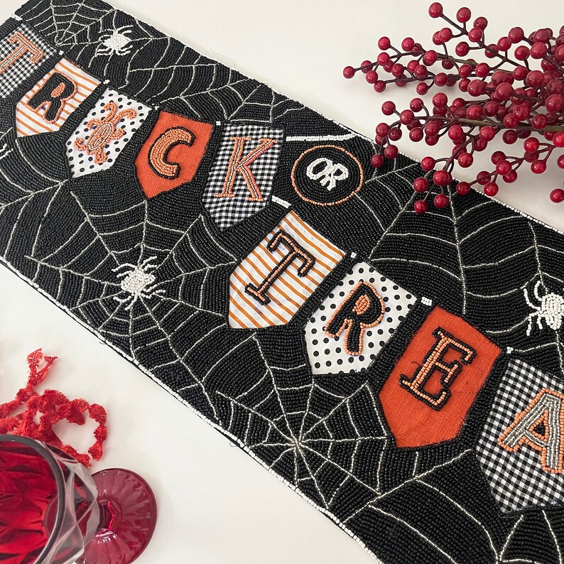 Handmade Bead Table Runner Halloween Trick or Treat Etsy