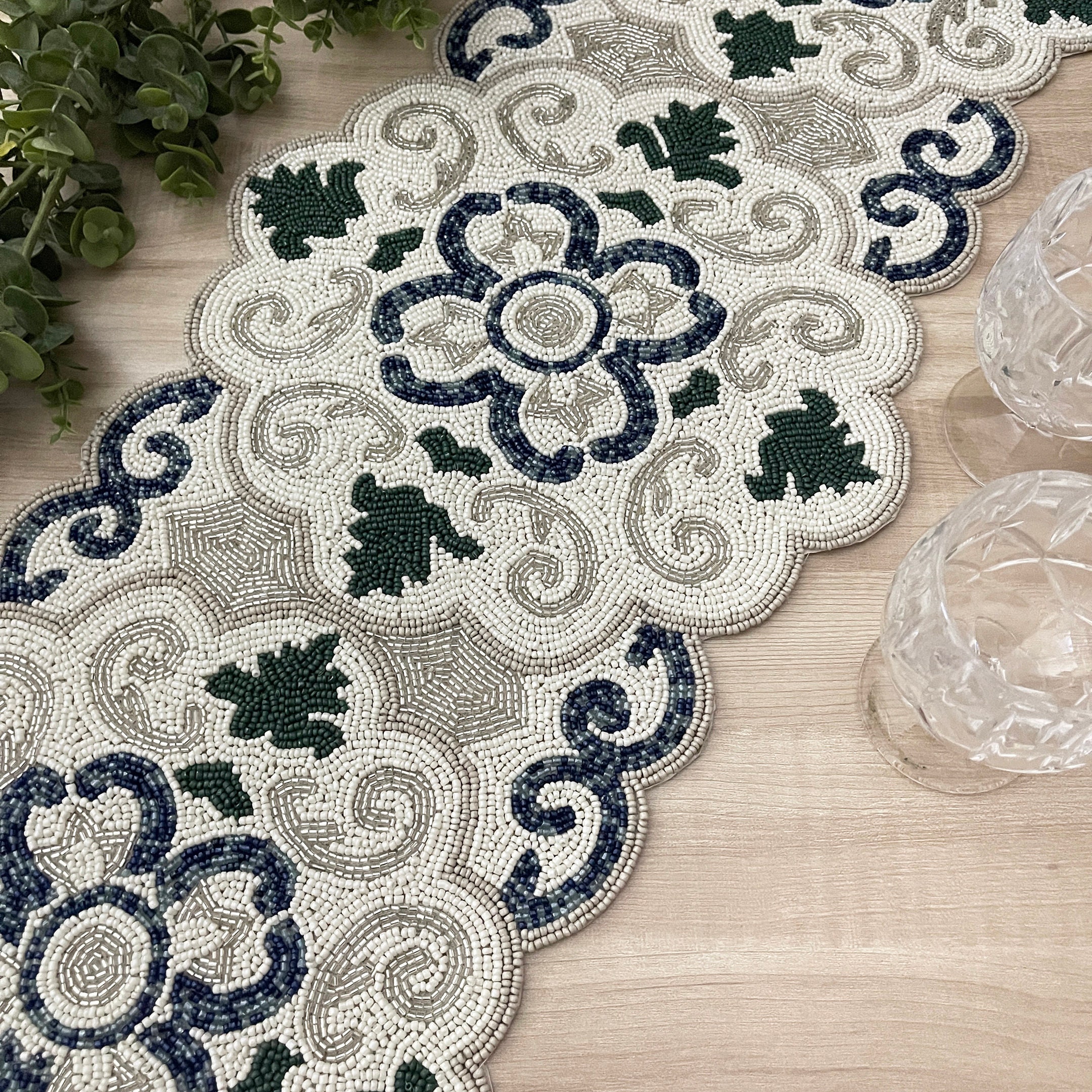 Handmade Beaded Table Runner: Floral Design, 13x36 Inch - Etsy
