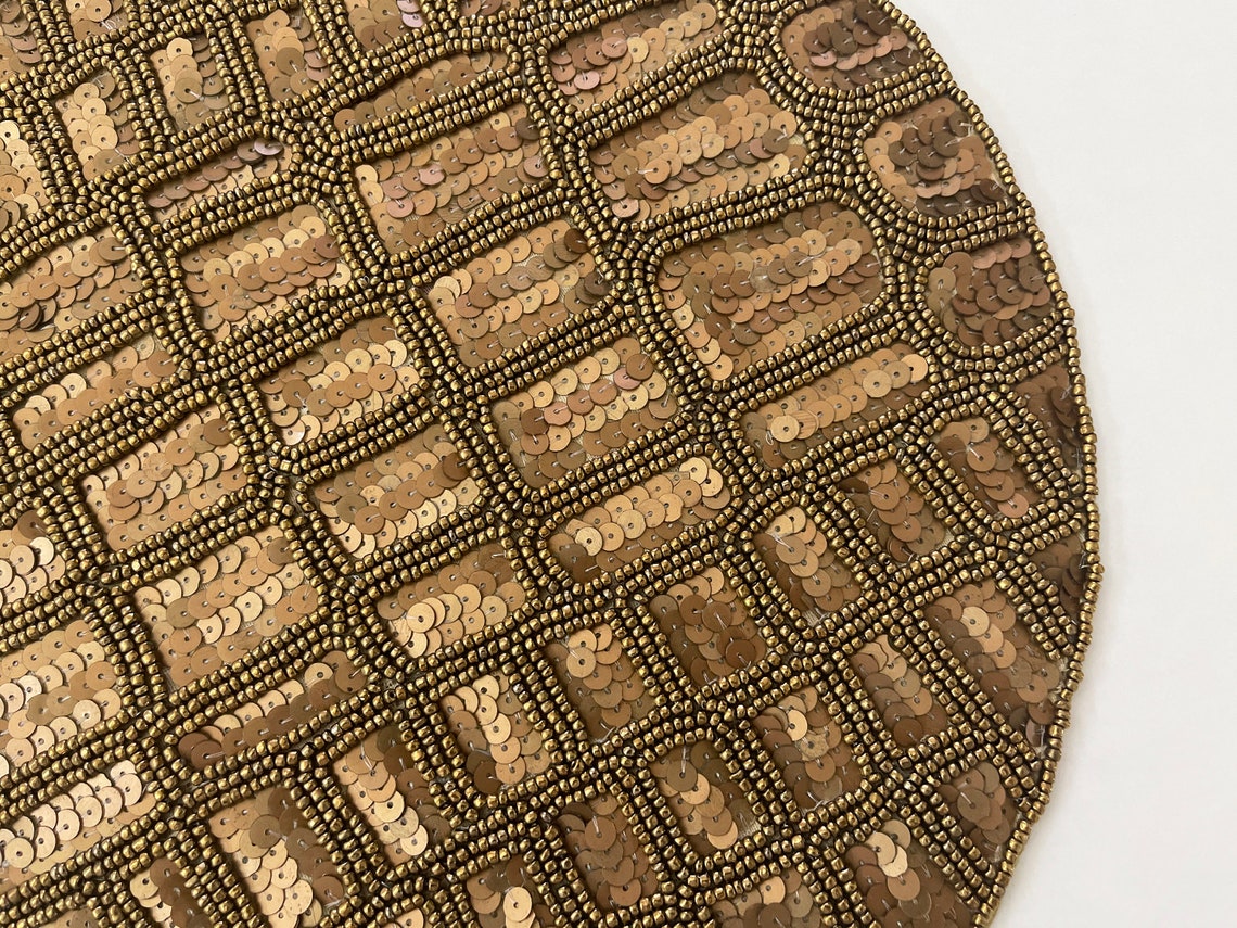 Handmade Beaded Sequin Placemat Tablemat 14 Inch Golden Etsy