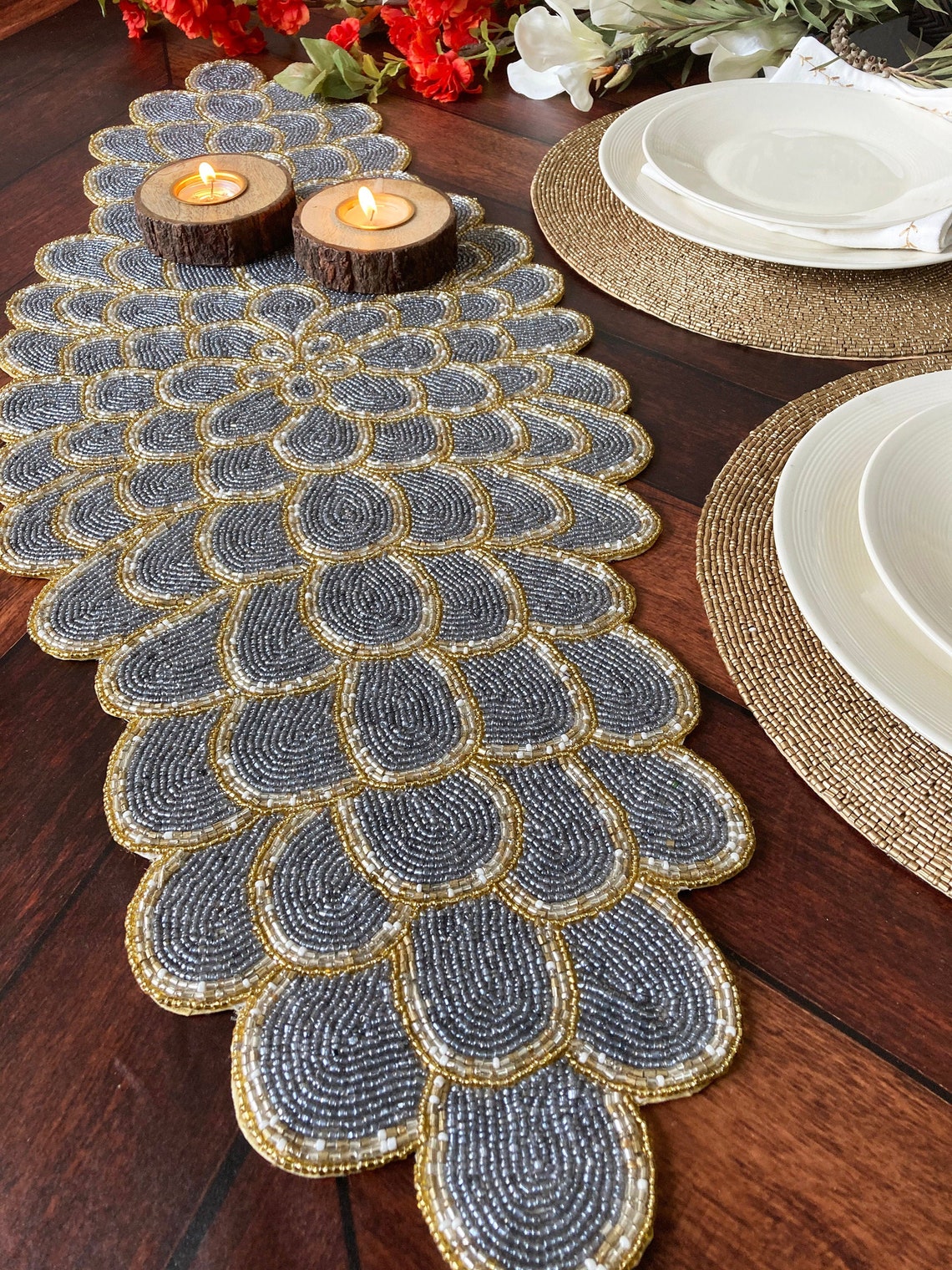 Handmade bead table runner beaded runner multicolor Etsy