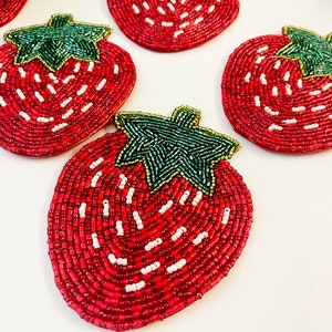 Set of 6 coasters, drink coasters, strawberry beaded coasters, gift for her, housewarming gift image 4