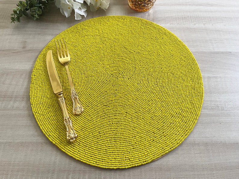 Set of 6 Handmade Beaded Placemat Beaded Table Mat Lemon Etsy