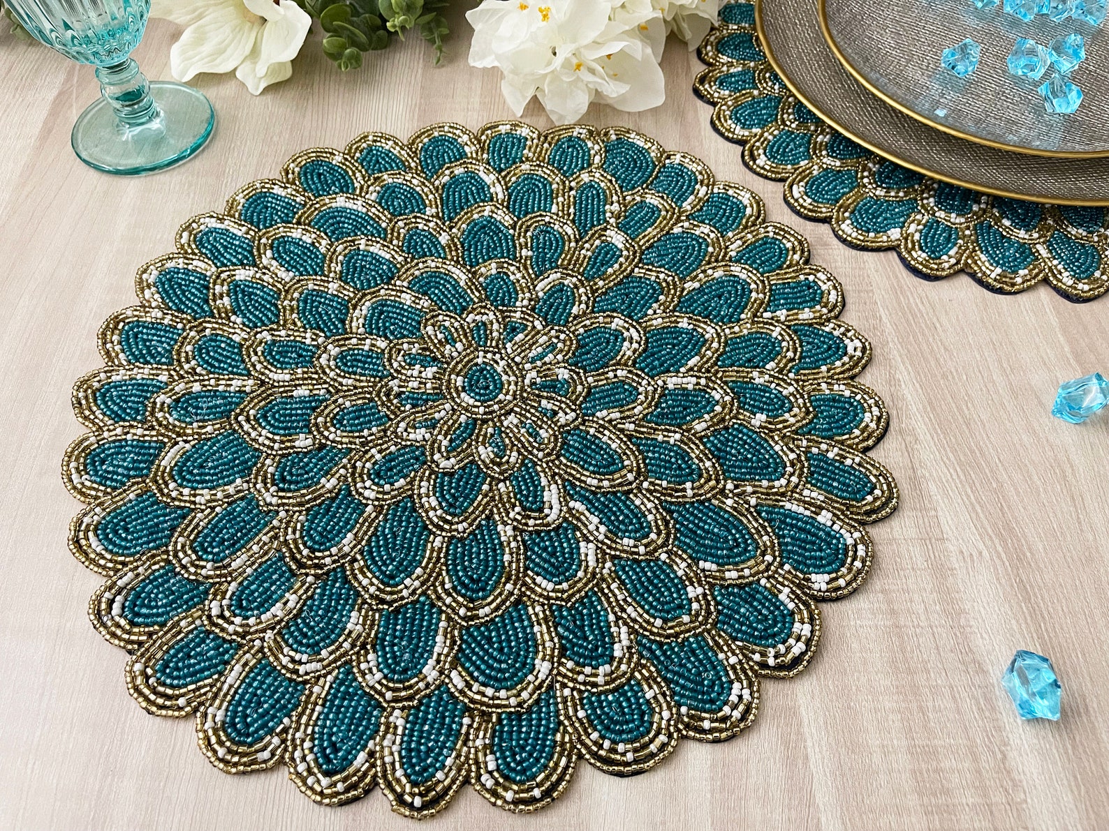 Handmade Bead Table Runner Peacock Floral Beaded Runner / Etsy