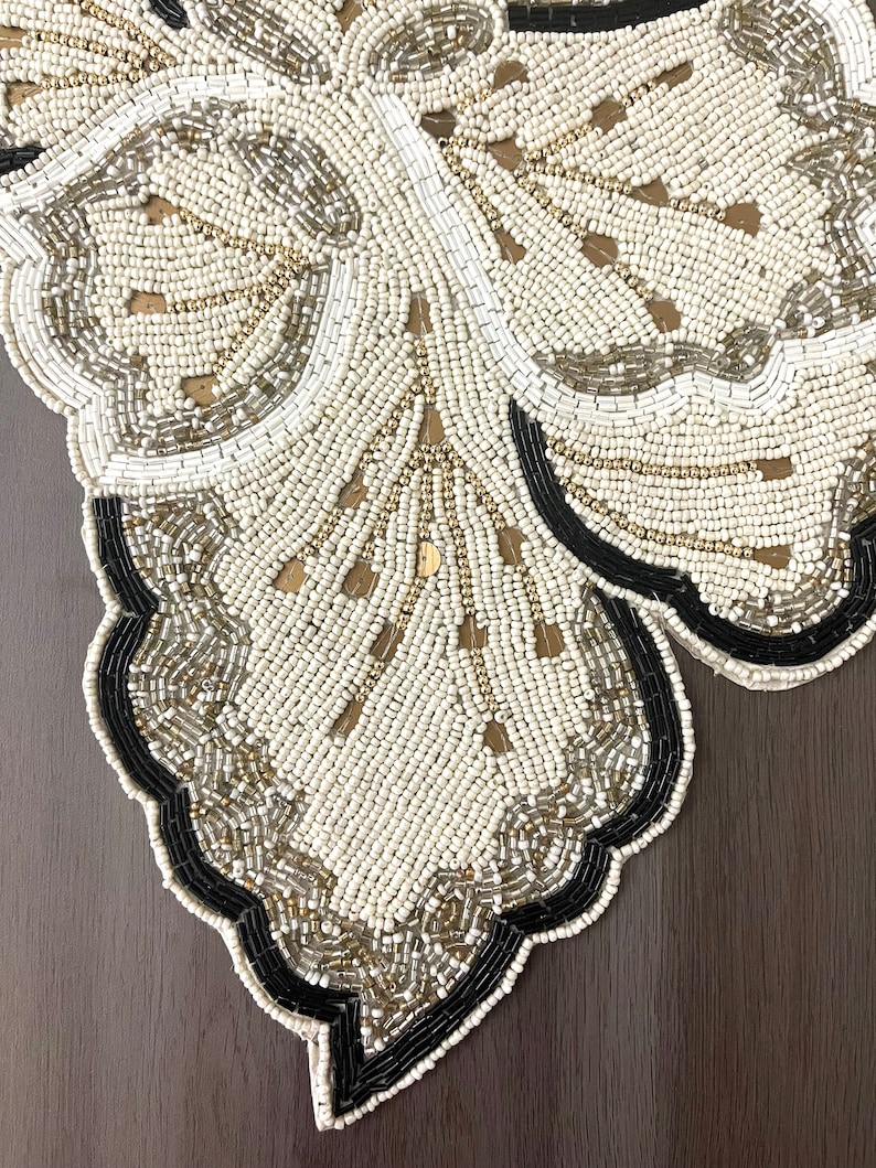 Handmade Table Runner Beaded Table Runner Cream Gold Etsy