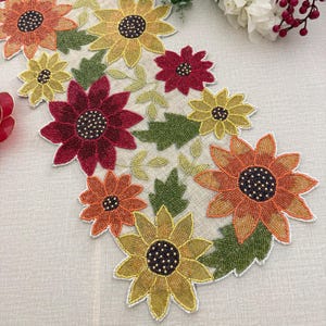Farmhouse floral spring beaded table runner, handmade, burlap and bead runner, 13x36inch