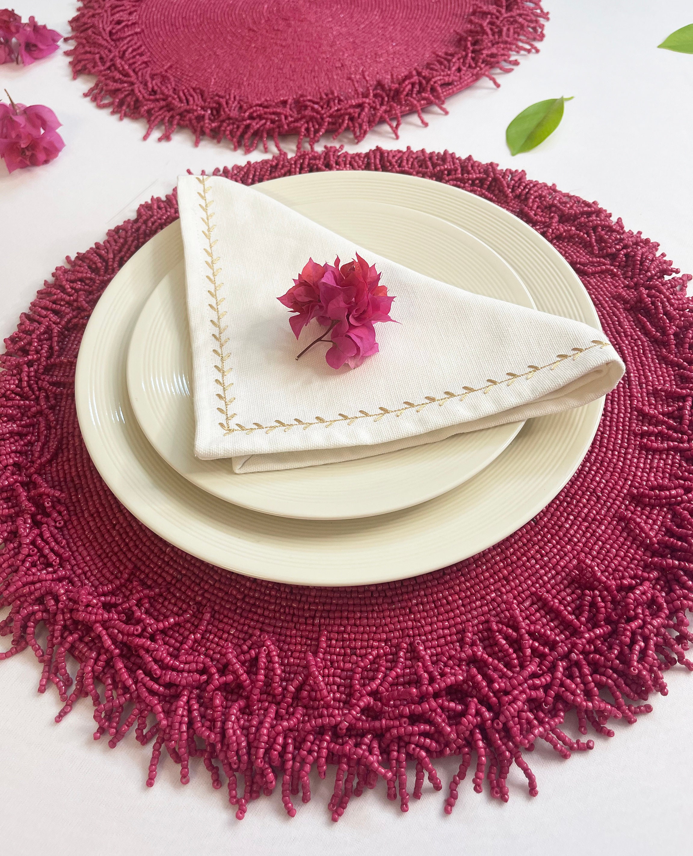Luxury beaded placemat tablemat 15 inch bougainvillea pink Etsy