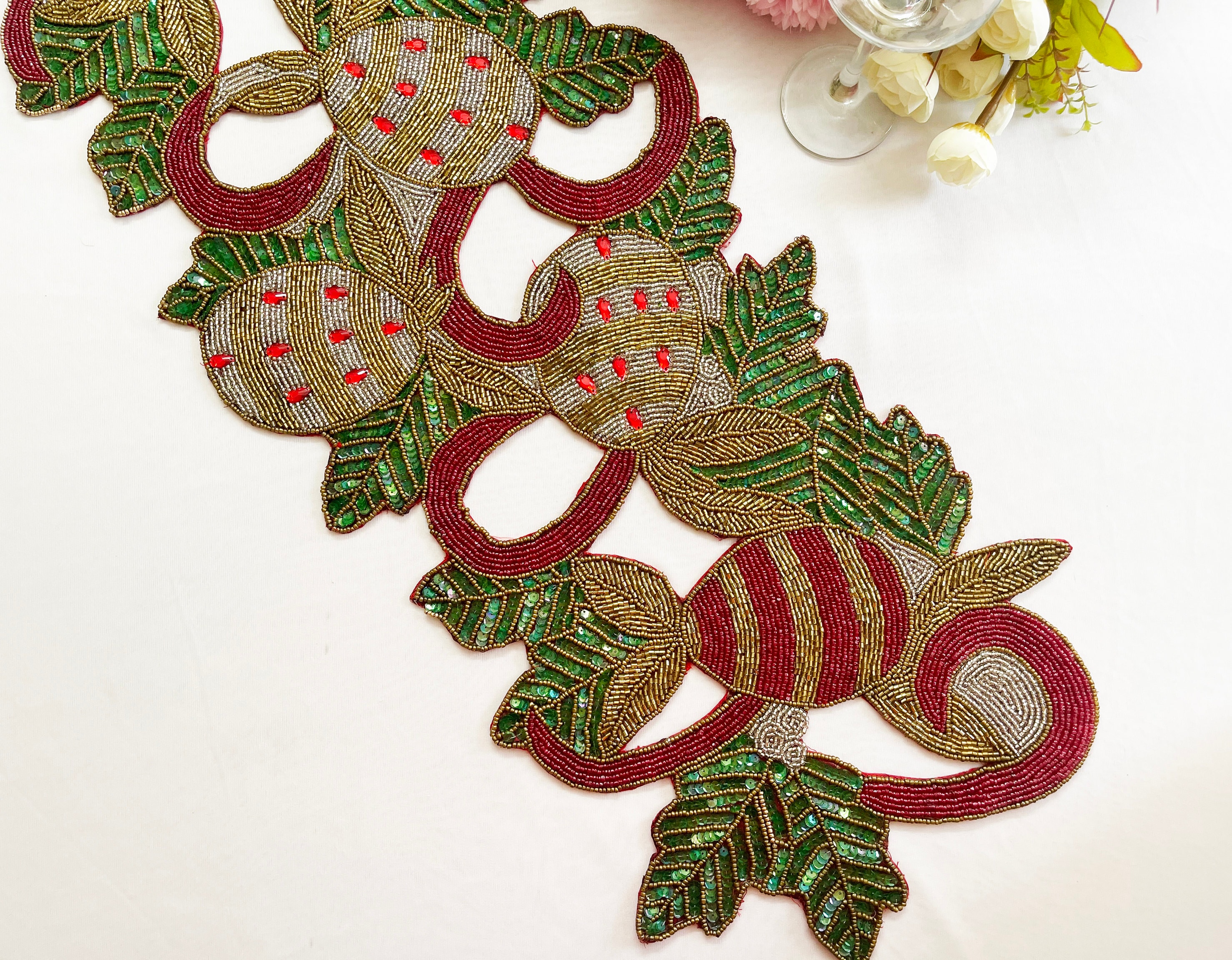 Handmade Table Runner Christmas Beaded Runner Centerpiece Etsy UK