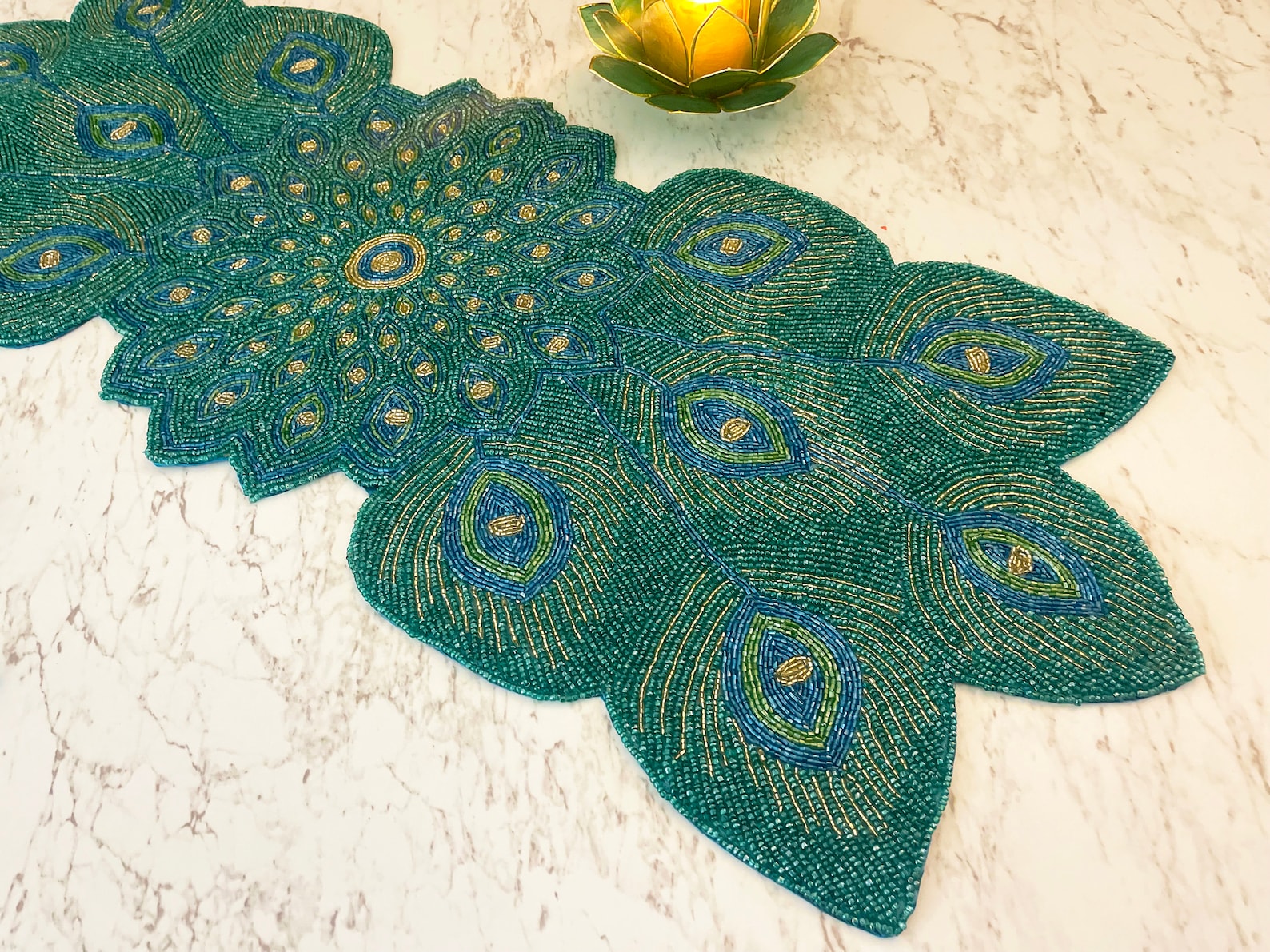 Handmade Bead Table Runner, Peacock Design Beaded Runner 13x36 Inch - Etsy