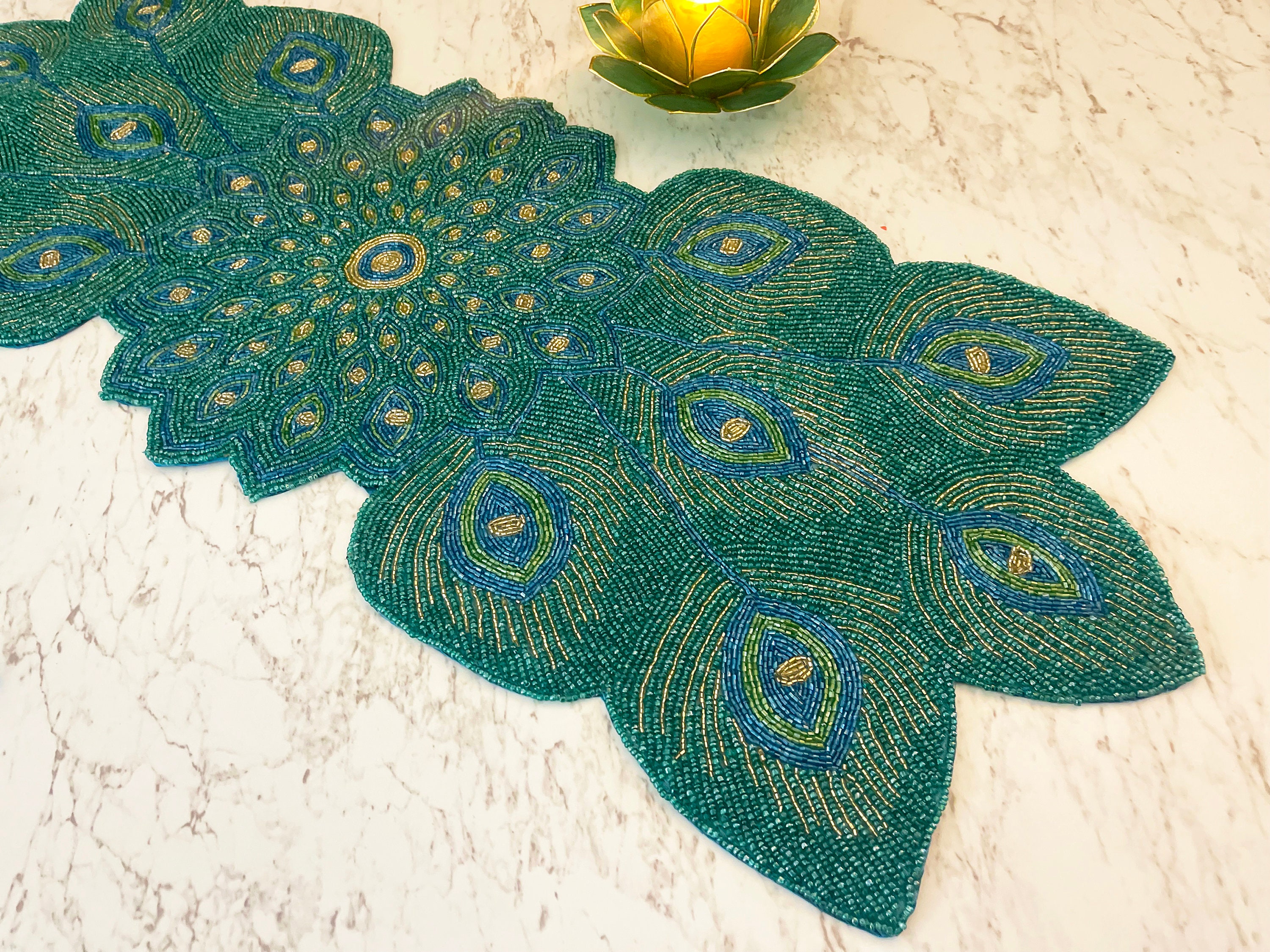 Handmade Bead Table Runner, Peacock Design Beaded Runner 13x36 Inch - Etsy