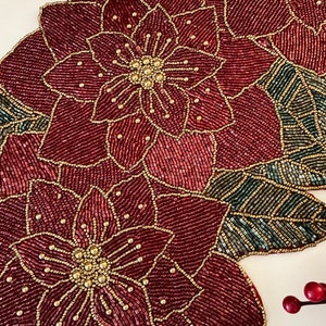Christmas Handmade Table Runner, Floral Beaded Poinsettia Runner ...