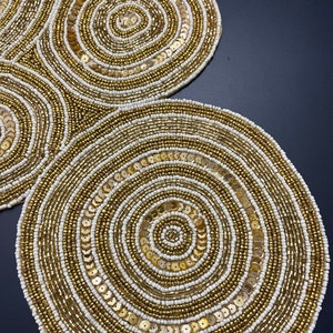 Handmade Table Runner, Beaded Table Runner, Gold Bead and Sequin Runner ...