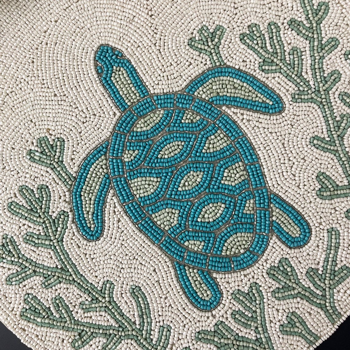 Handmade Beaded Placemat Turtles Design Tablemat 14 Inch Etsy