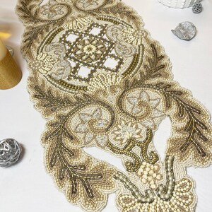 Handmade Table Runner, Beaded Table Runner, Gold & Cream Beads ...