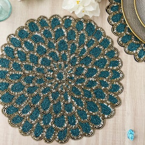 Handmade Bead Table Runner, Peacock Floral Beaded Runner / Placemat - Etsy