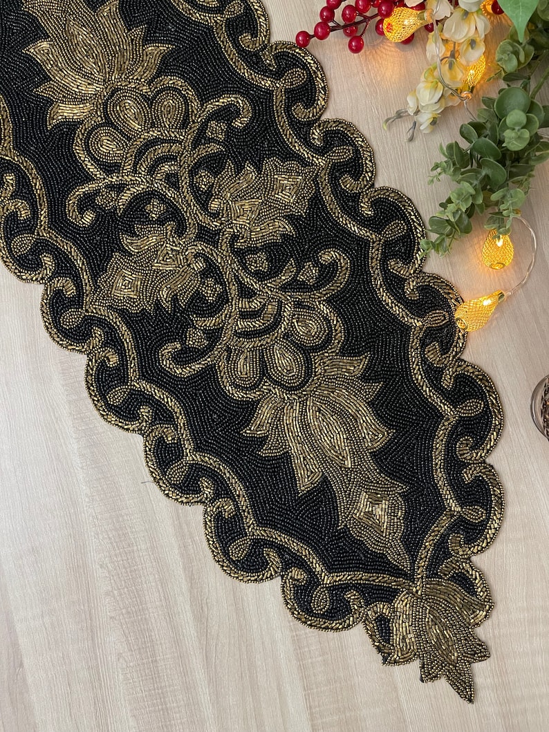 Handmade Black and Gold Beaded Table Runner (13x36 Inch) - Etsy