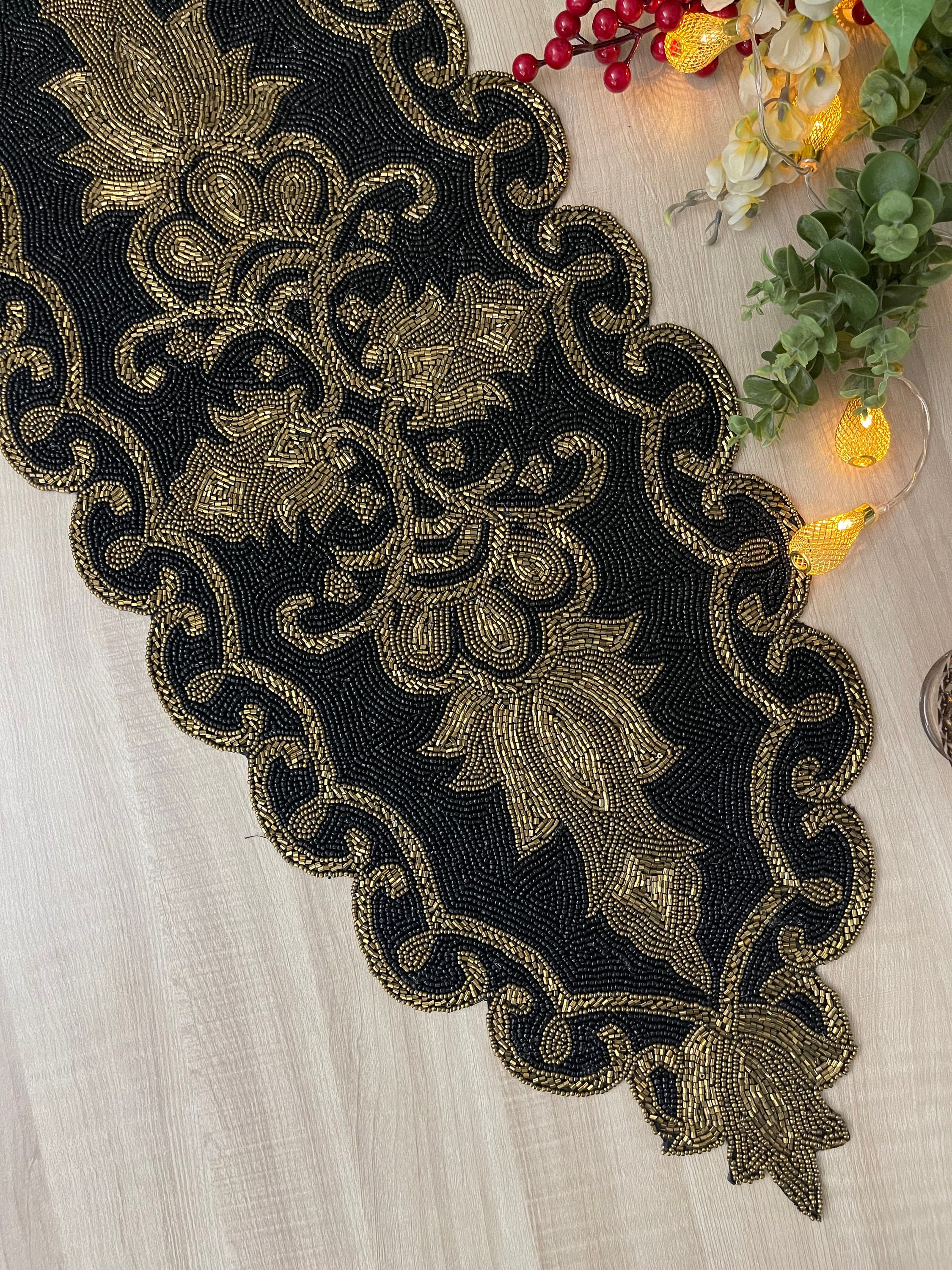 Handmade Black and Gold Beaded Table Runner (13x36 Inch) - Etsy
