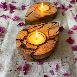 Handmade wooden tea light holders unique favors gifts drop shape tealight holders gifts image 1