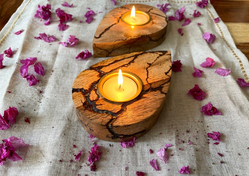 Handmade wooden tea light holders unique favors gifts drop shape tealight holders gifts image 1