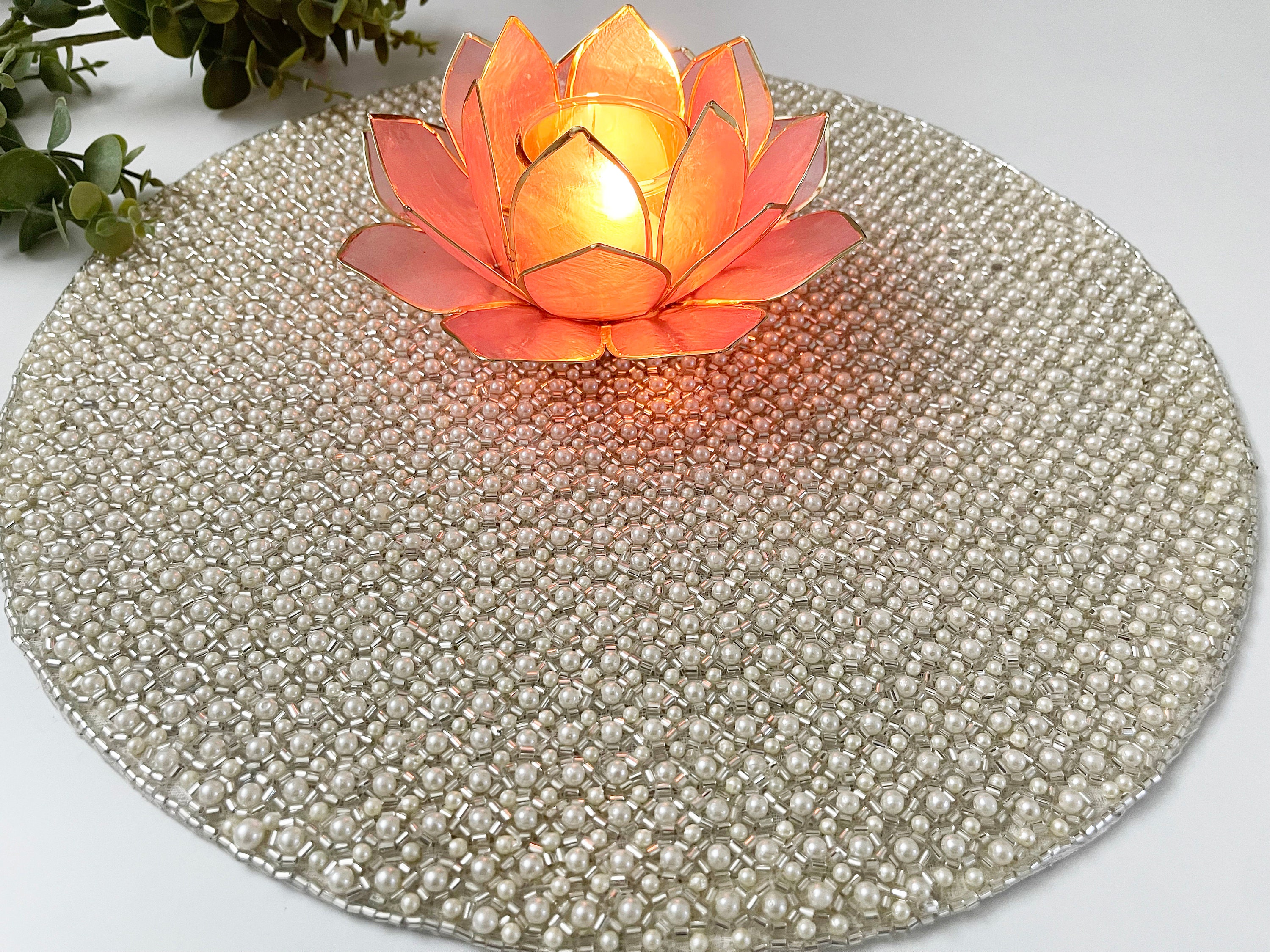 Luxury handmade beaded placemat tablemat 14 inch white Etsy