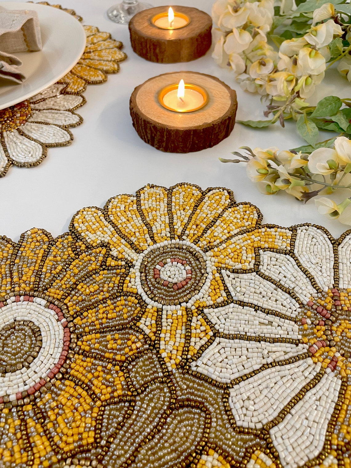 Handmade Beaded Placemat Table Mats 17x12 Inch Sunflower Etsy