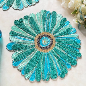 Handmade beaded placemat, floral tablemat, 14 inch, charger plate