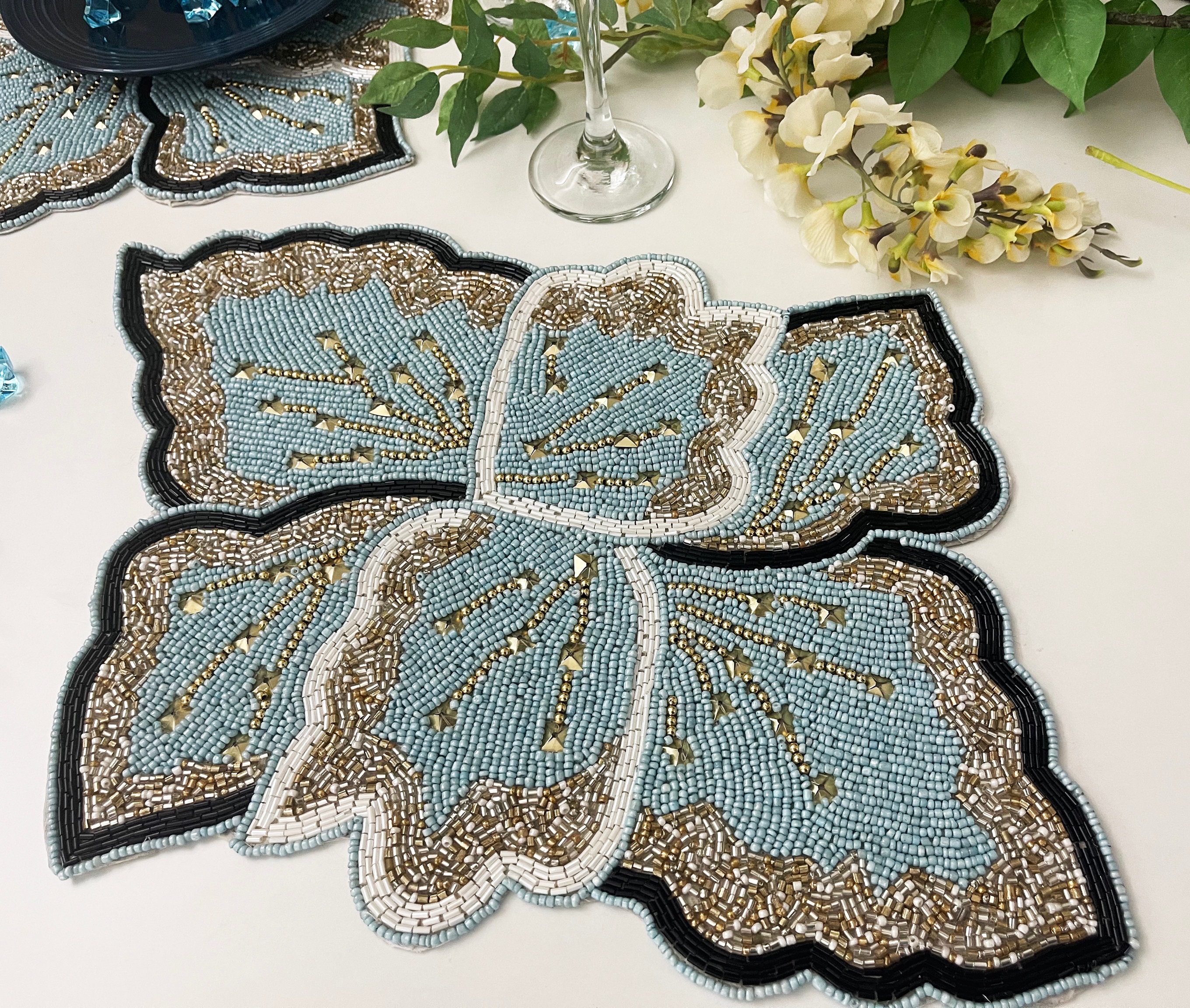 Set Of 2 Home Dining Table '' 14X14 '' Handmade Beaded Table mat living 