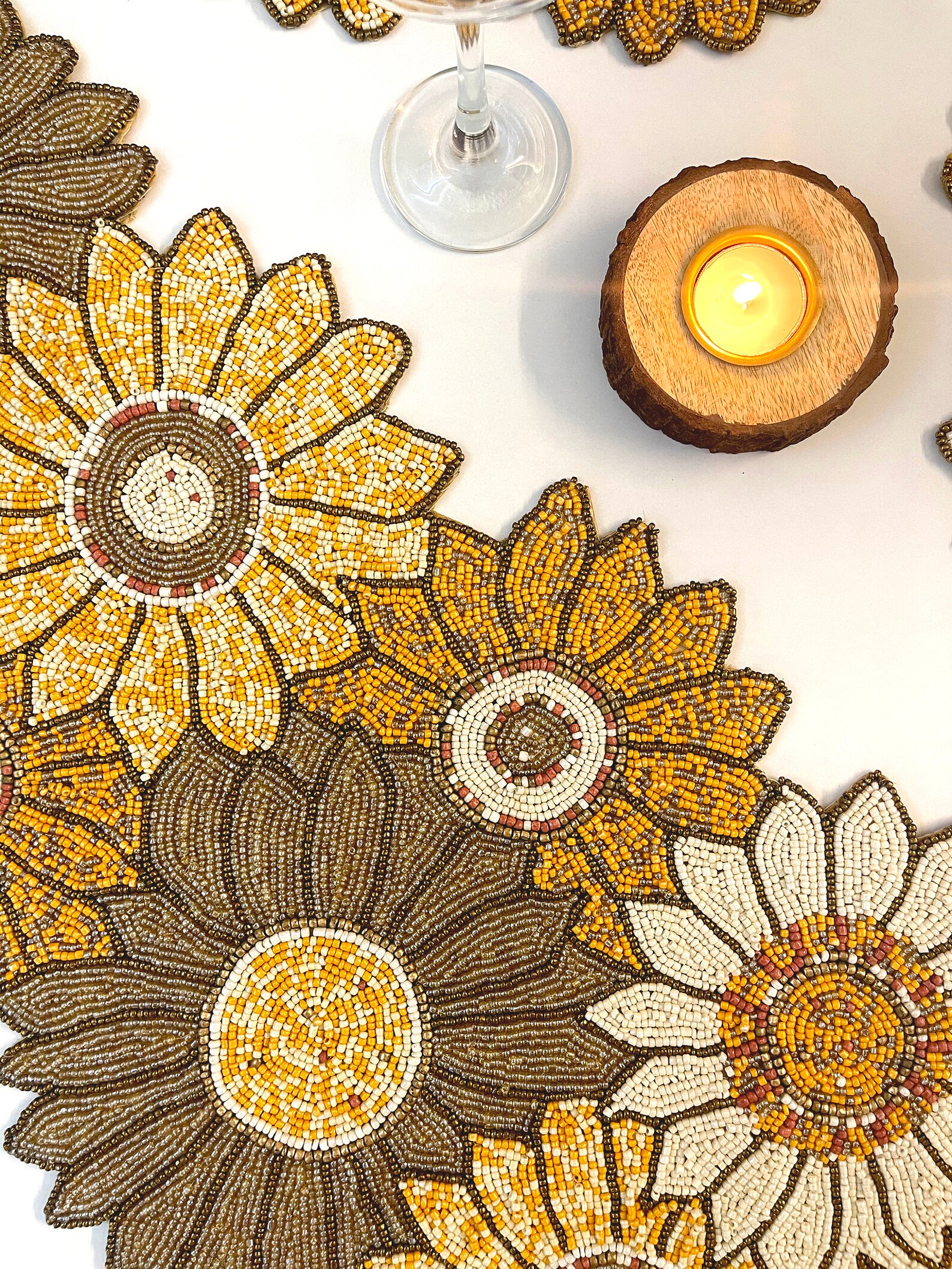 Handmade bead table runner and placemat sunflower beaded Etsy