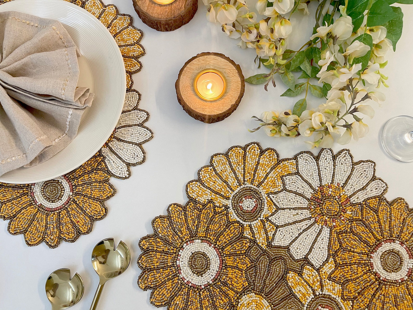 Handmade beaded placemat table mats 14 inch sunflower Etsy