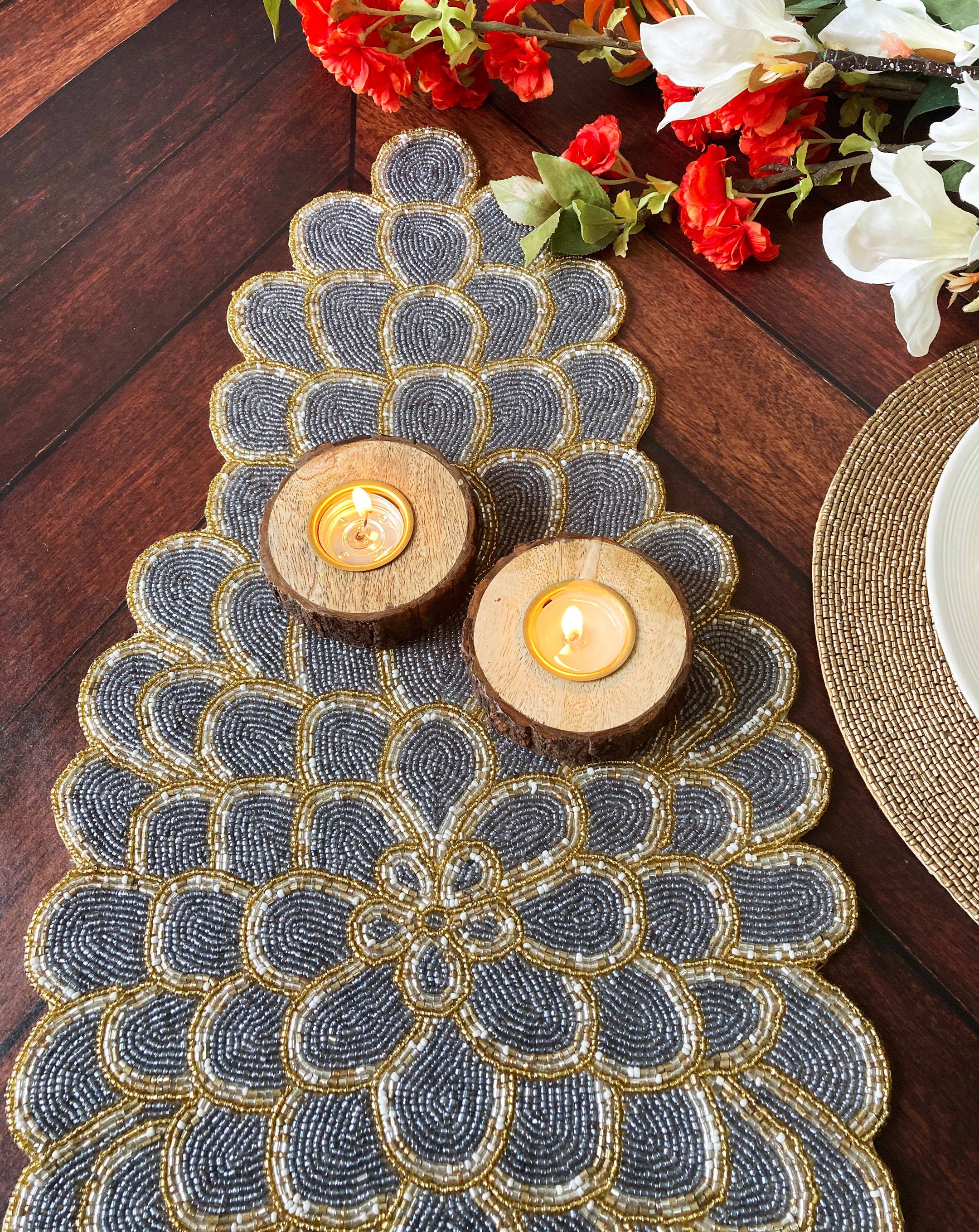 Handmade bead table runner beaded runner multicolor Etsy