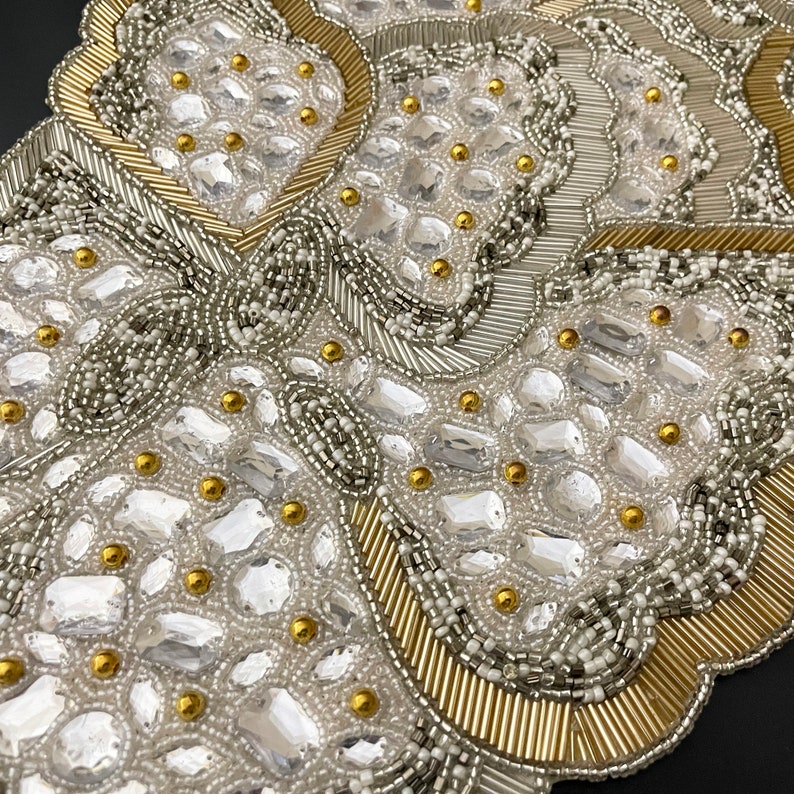 Handmade Bead Table Runner, Beaded Runner, Butterfly, Silver and Gold ...