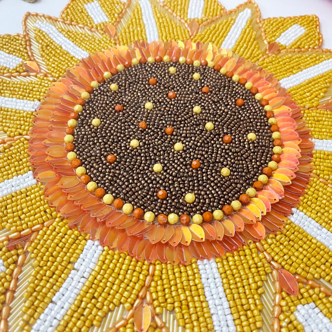 Handmade beaded placemat sunflower tablemat 14 inch charger Etsy