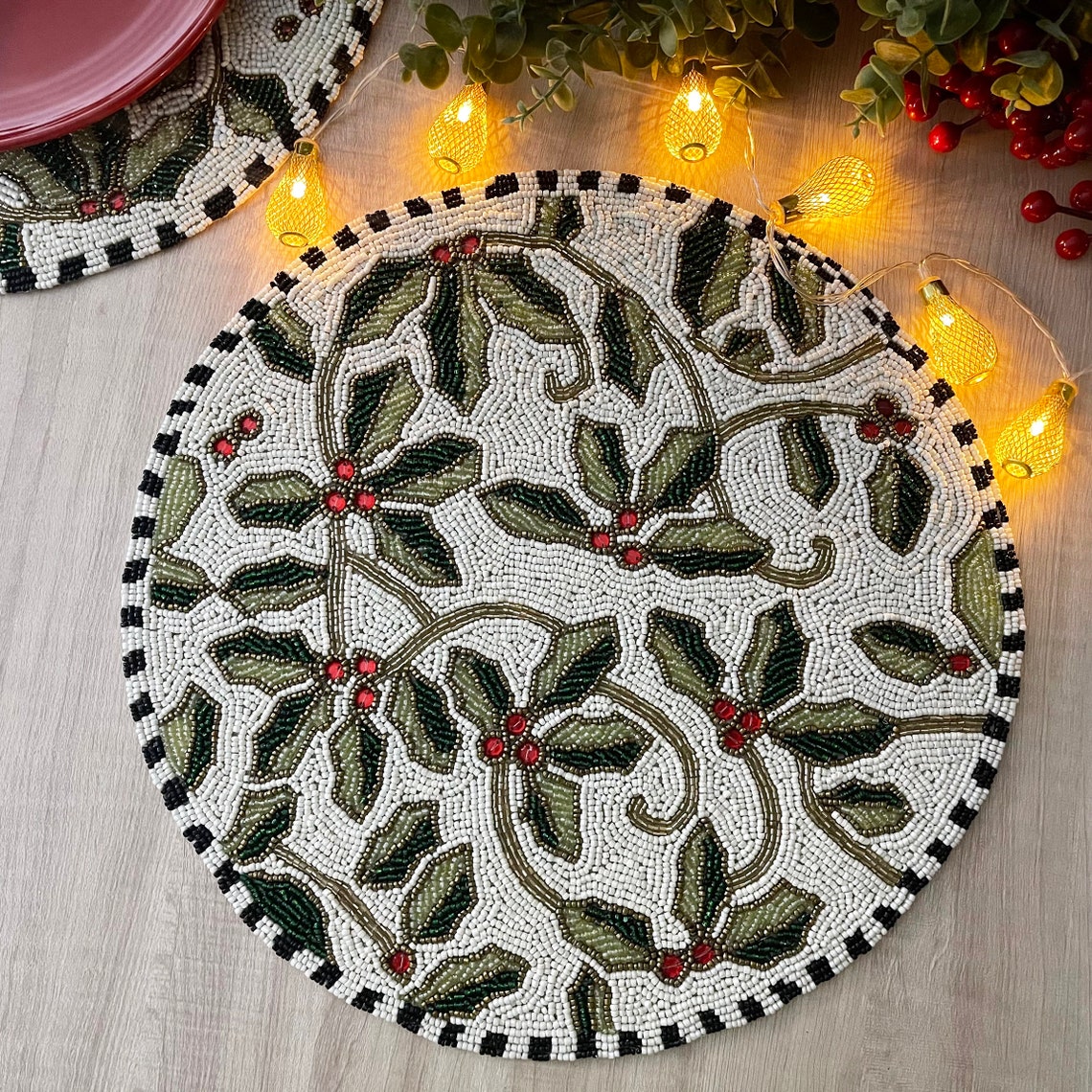 Christmas Holly Berry Beaded Placemat 14 Inch Gifts - Etsy