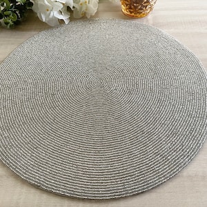 Set of 6, Handmade beaded placemat, beaded table mat, silver (more colour options available)