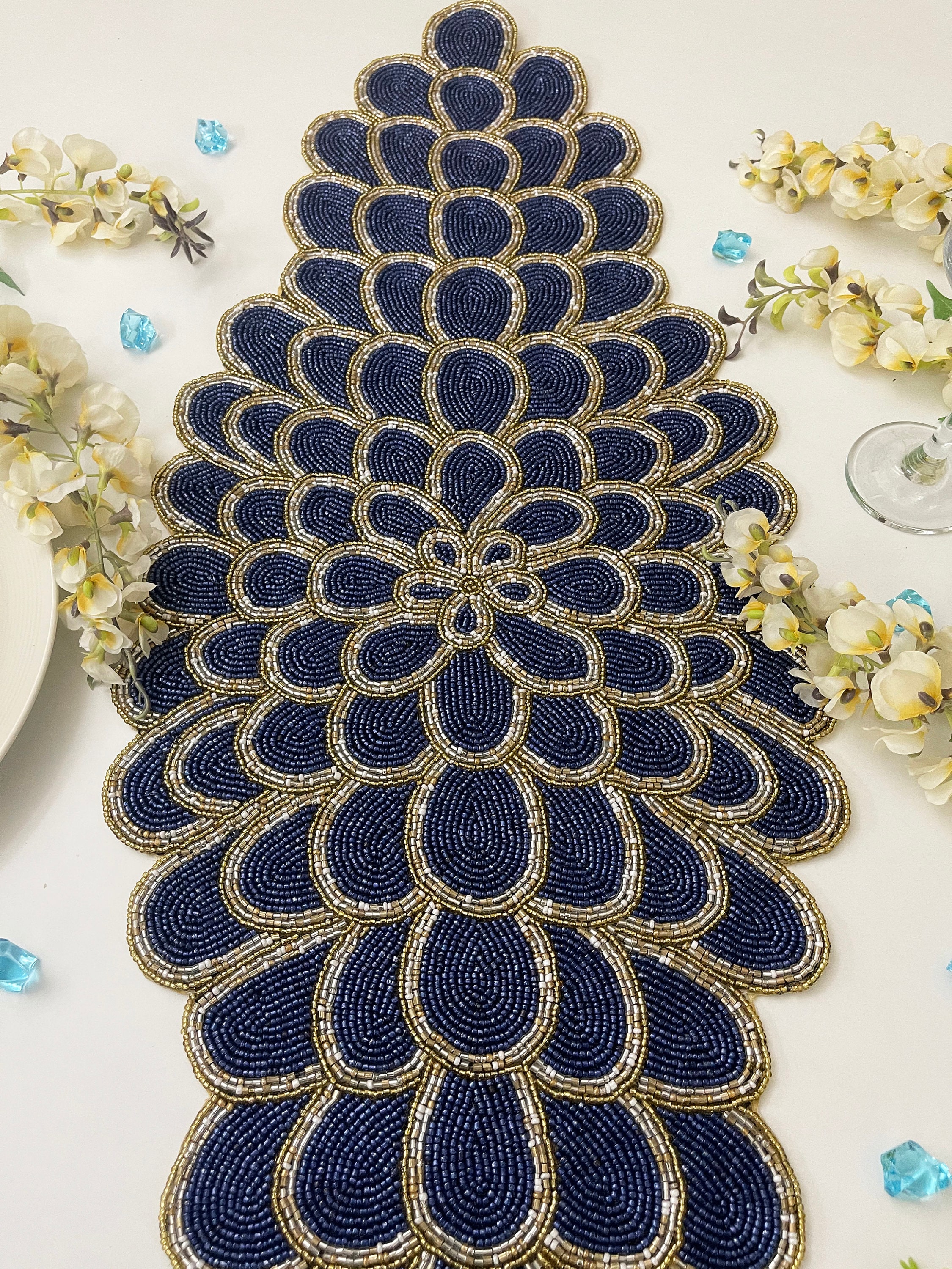 Handmade bead table runner floral beaded runner 13x36inch Etsy