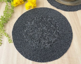 Handmade beaded placemat, tablemat, 14 inch, charger plate