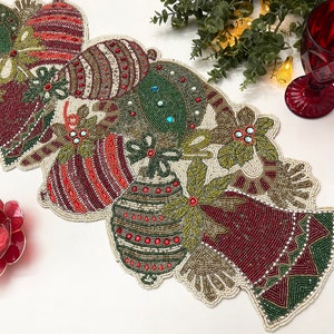 Handmade Christmas table runner, beaded runner, centerpiece multi colour, 13x36inch
