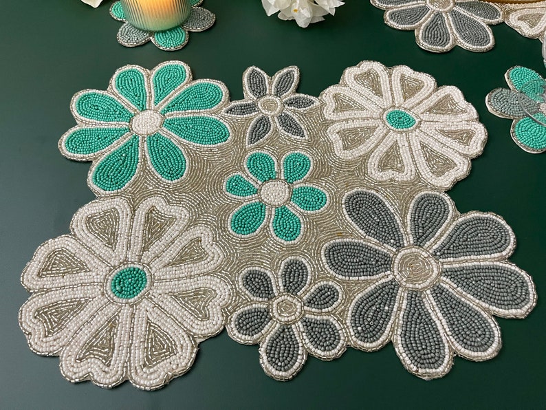 Handmade Bead Table Runner and Placemat, Floral Beaded Runner - Etsy