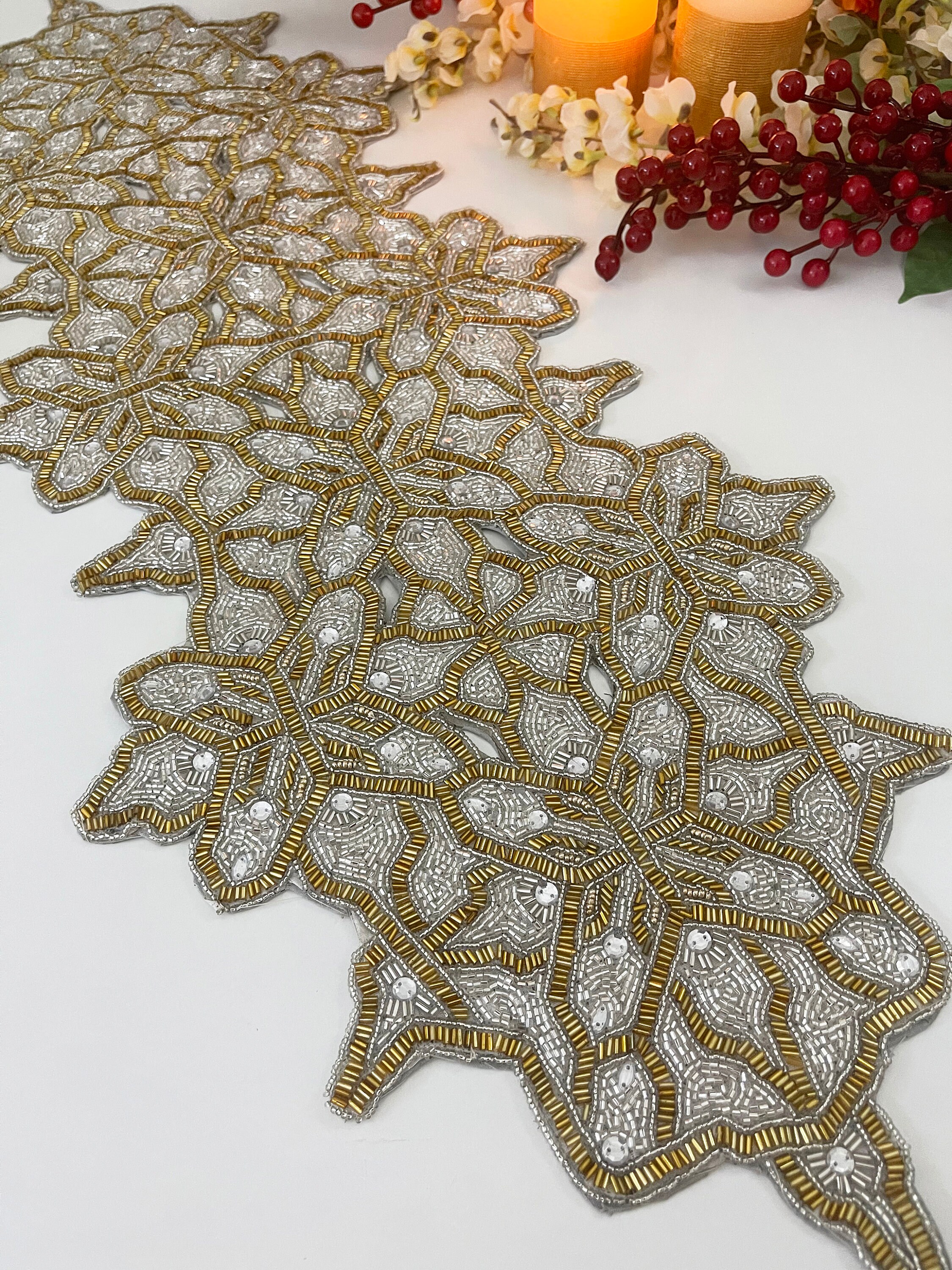 Handmade table runner beaded table runner gold and clear Etsy