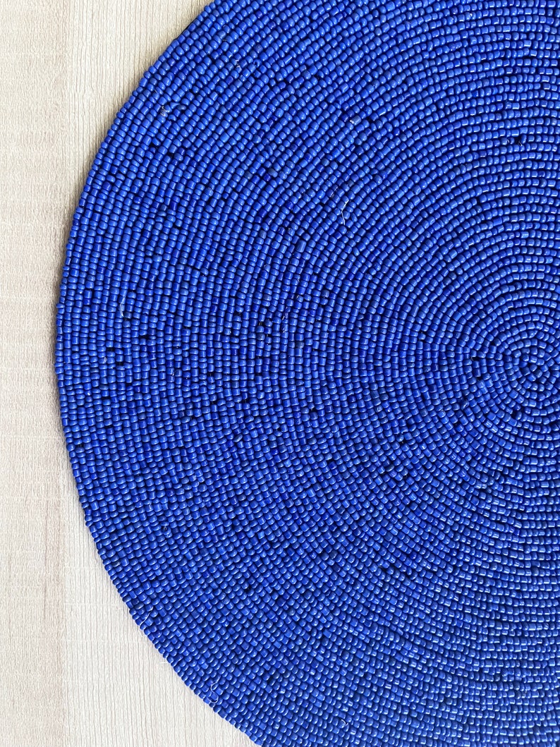 Set of 6 Handmade Beaded Placemat Beaded Table Mat Navy Etsy