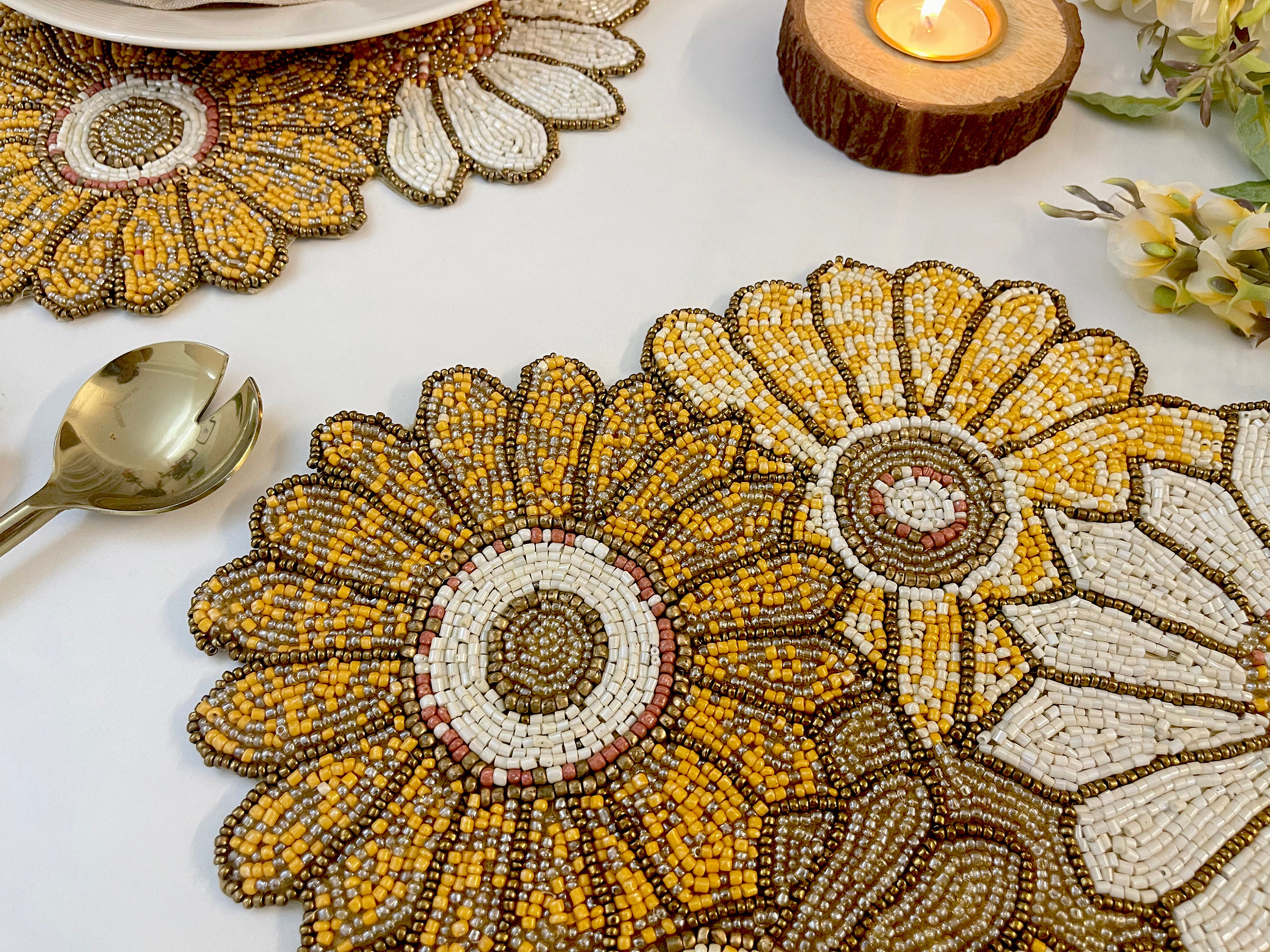 Handmade Beaded Placemat Table Mats 17x12 Inch Sunflower Etsy