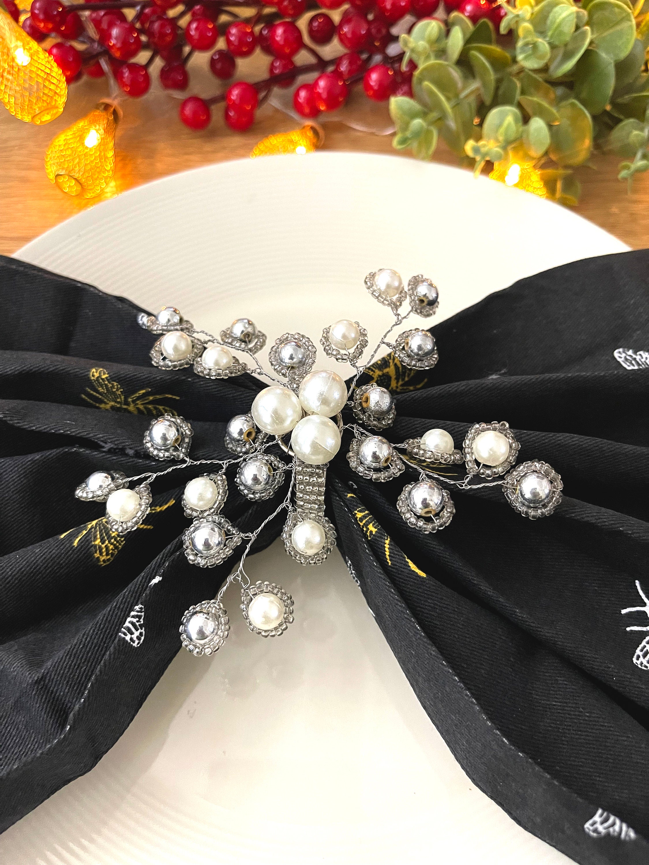 Napkin rings set of 4/6 white and silver christmas gift for Etsy