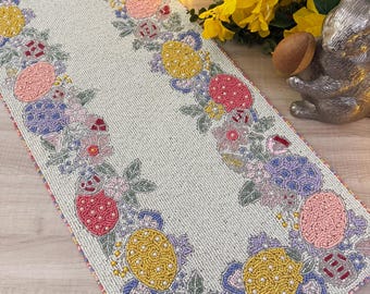 Handmade bead table runner, Easter egg beaded runner, 13x36inch