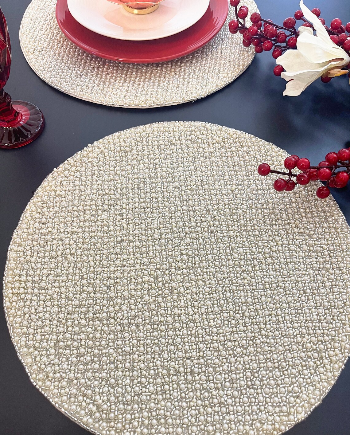 Luxury handmade beaded placemat tablemat 14 inch white Etsy