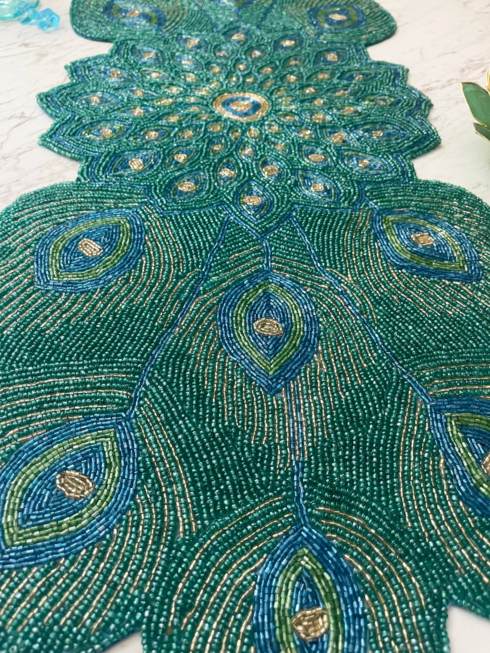 Handmade Bead Table Runner, Peacock Design Beaded Runner 13x36 Inch - Etsy