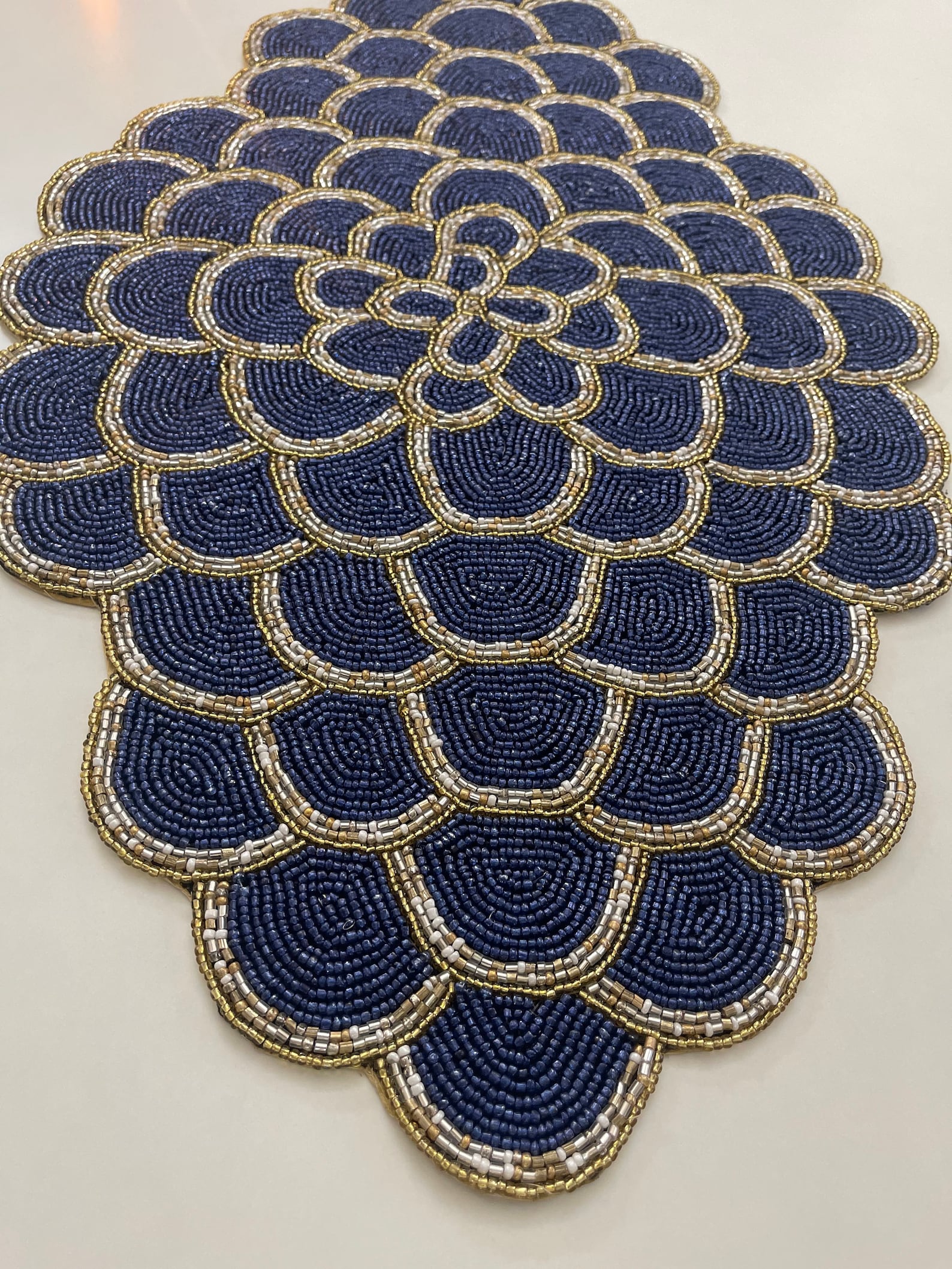 Handmade XL Placemat Beaded Table Runner Oval Navy Blue Etsy