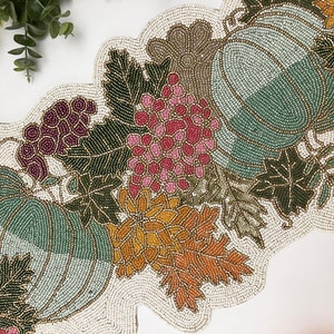 Handmade Bead Table Runner, Multicolour Pumpkin and Flower Fall Runner ...