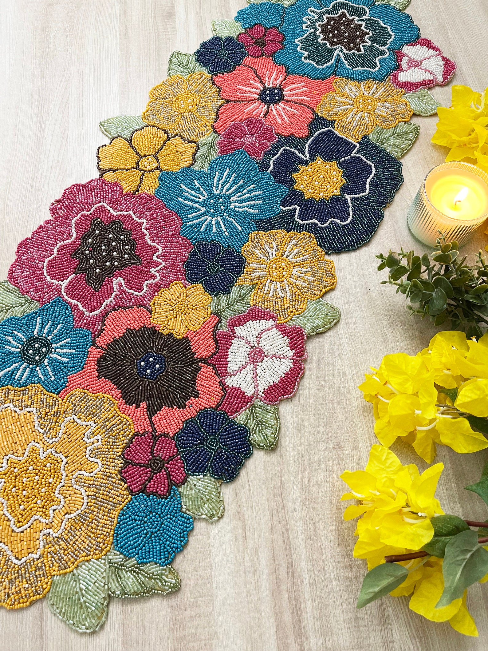 Handmade Table Runner Floral Spring Beaded Table Runner Etsy