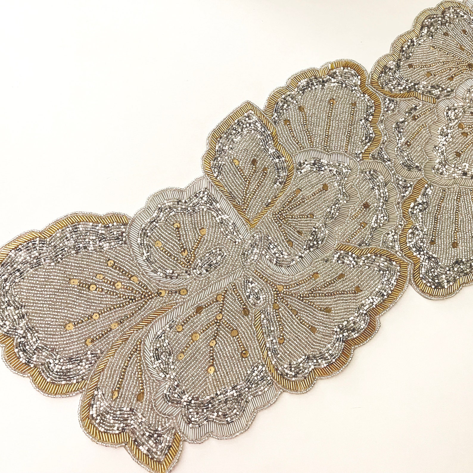 Handmade Bead Table Runner, Beaded Runner, Butterfly, Silver and Gold ...