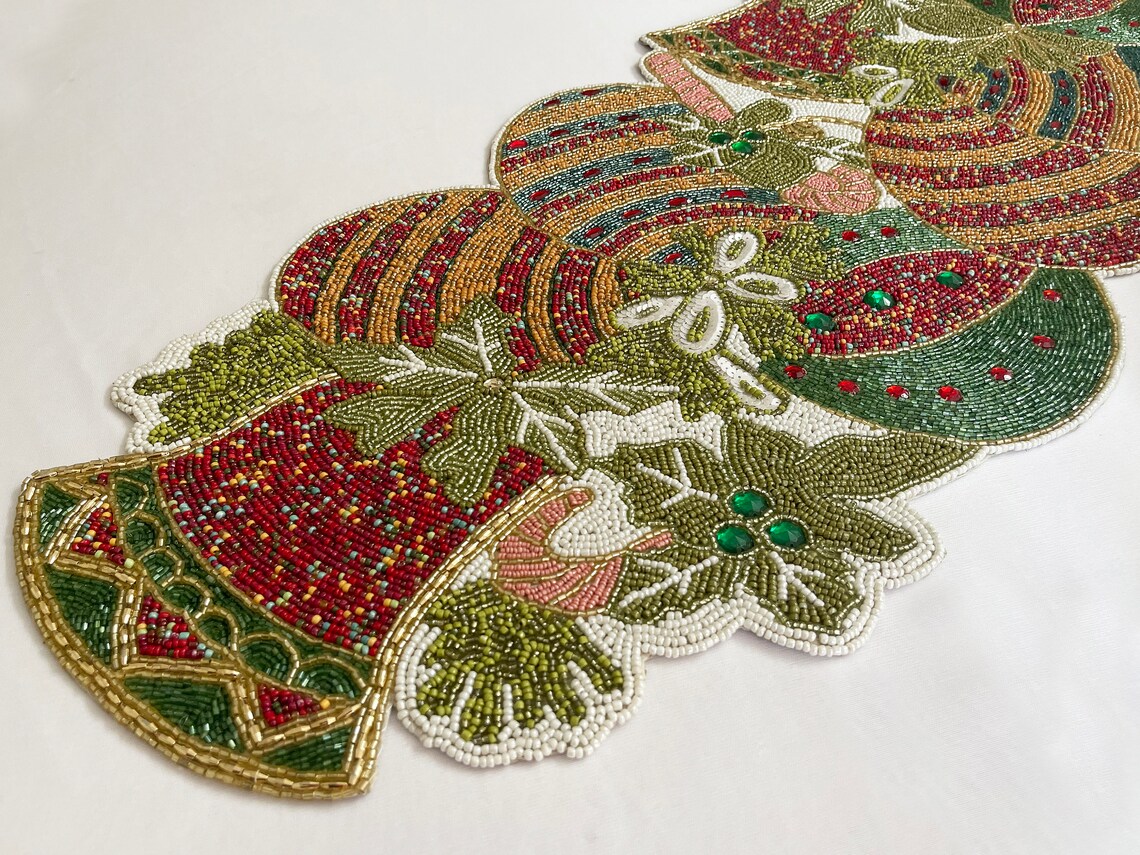Handmade table runner beaded runner Christmas runner Etsy